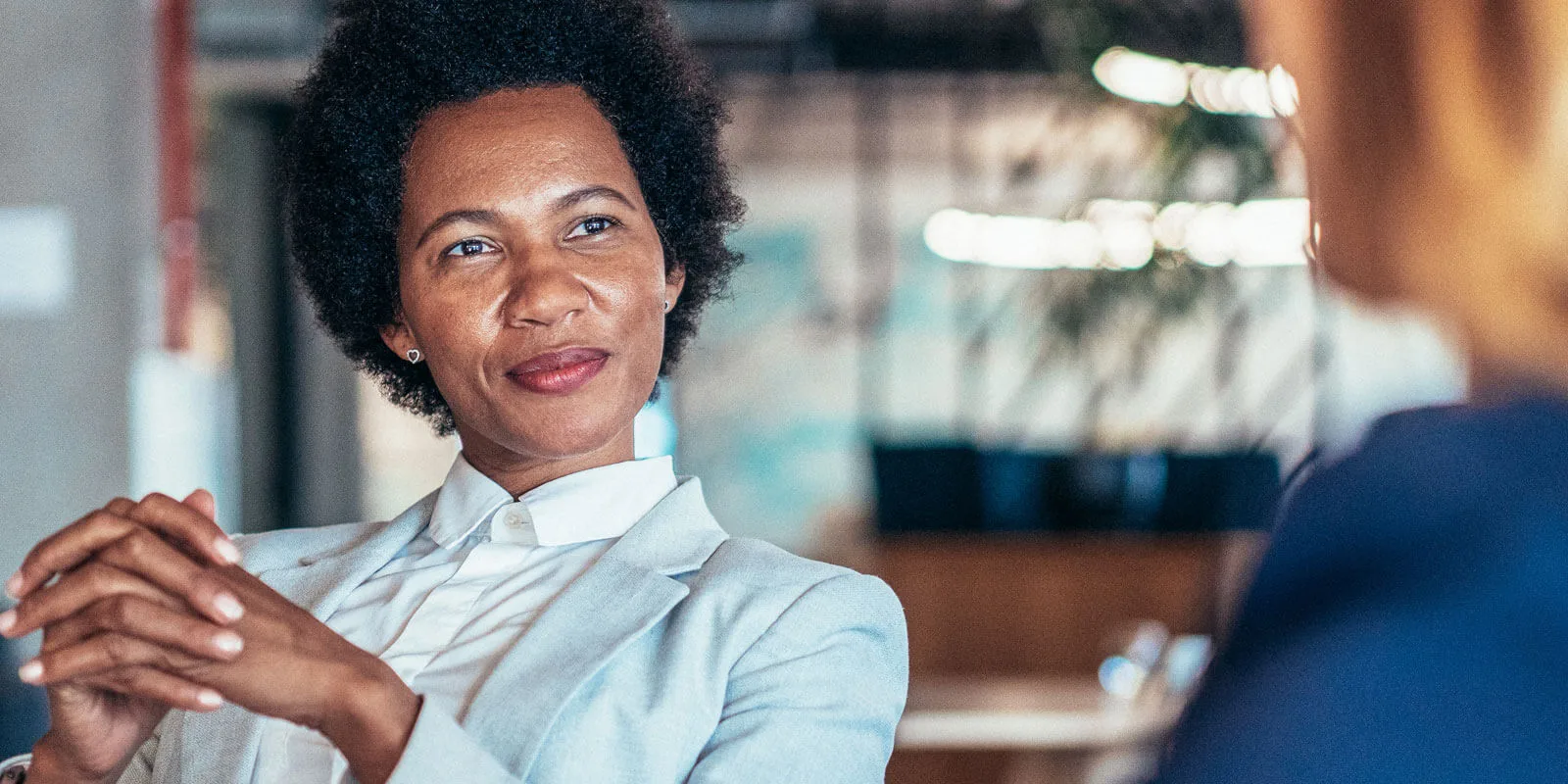 A woman in a personal conversation